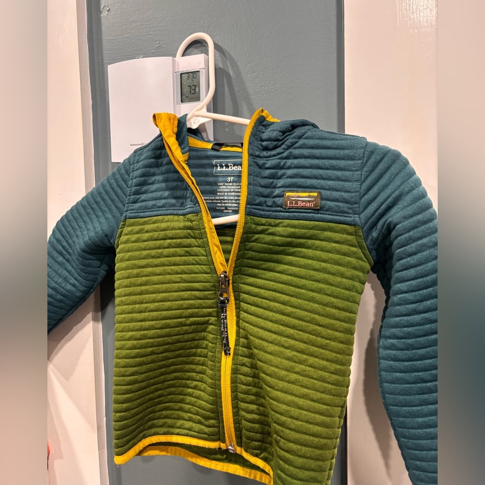 L.L.Bean Colorblock Quilted Kids Jacket in Teal, Green & Yellow 4t boy